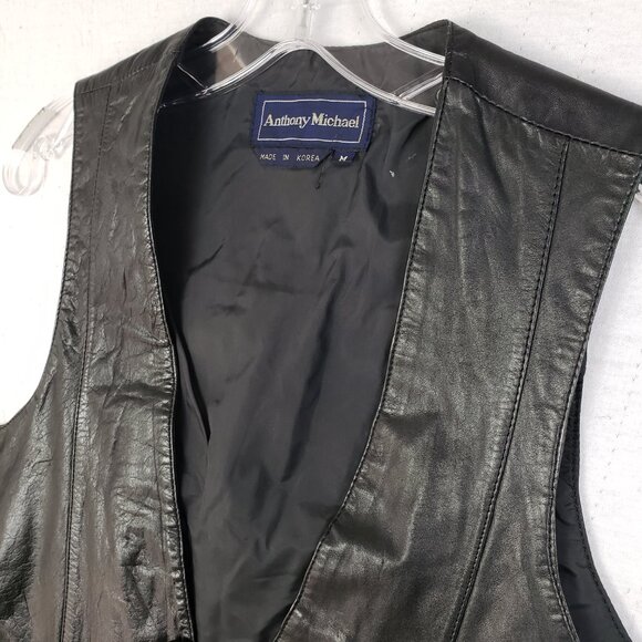 Vintage Anthony Michael Geanuine Leather Vest Black Button Front size M Unisex - Picture 3 of 14